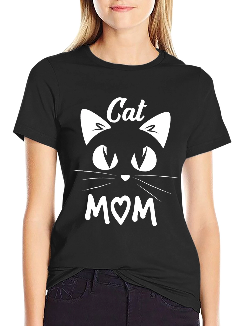 Cat Mom T-Shirt - Black Cotton Blend Tee