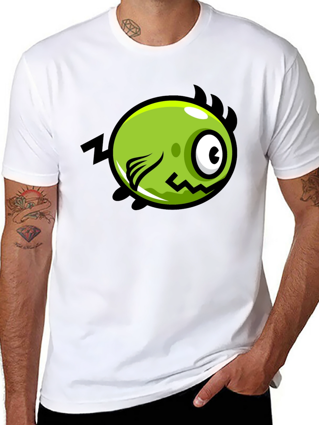 Funky Green Monster Graphic Print Black T-Shirt