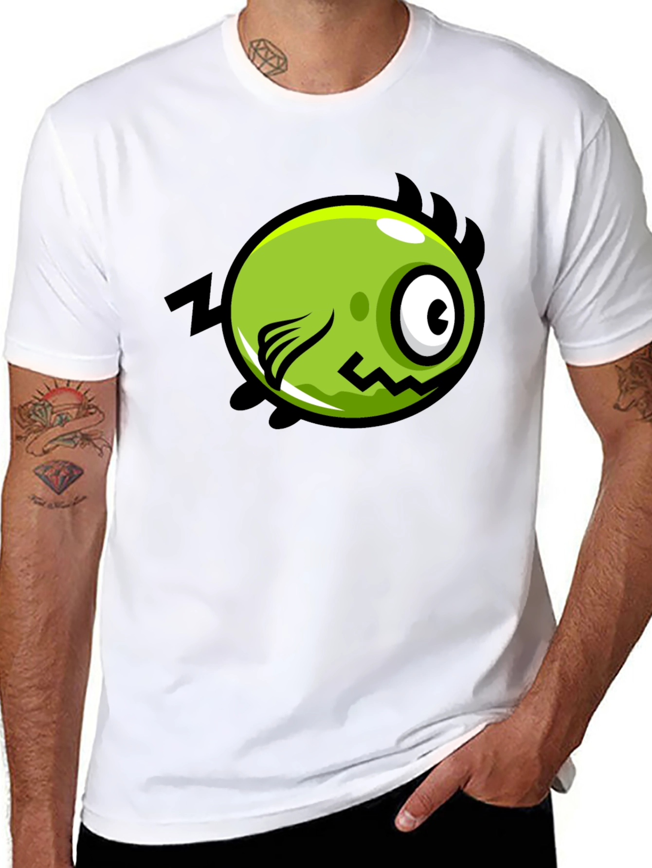 Funky Green Monster Graphic Print Black T-Shirt