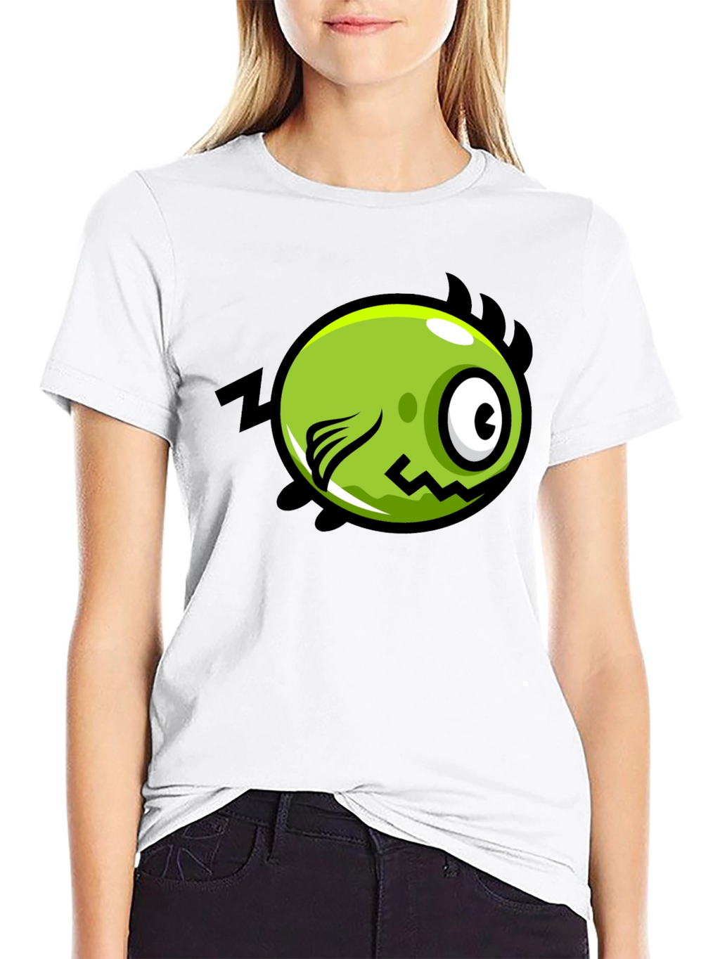 Funky Green Monster Graphic Print Black T-Shirt