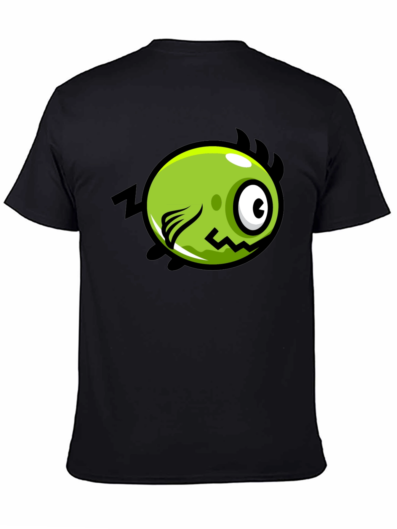 Funky Green Monster Graphic Print Black T-Shirt
