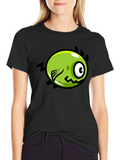 Funky Green Monster Graphic Print Black T-Shirt