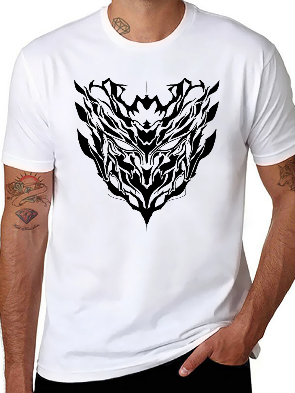 Dark Abstract Graphic Print Mens Black T-Shirt