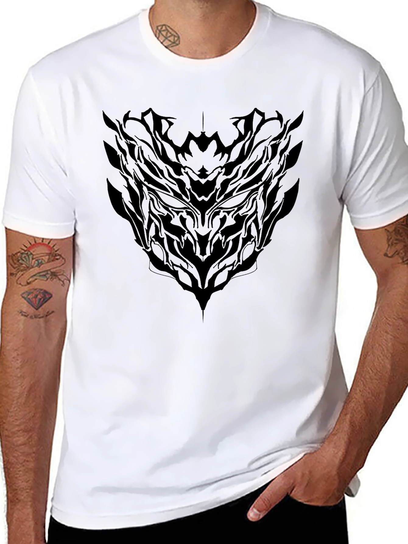 Dark Abstract Graphic Print Mens Black T-Shirt