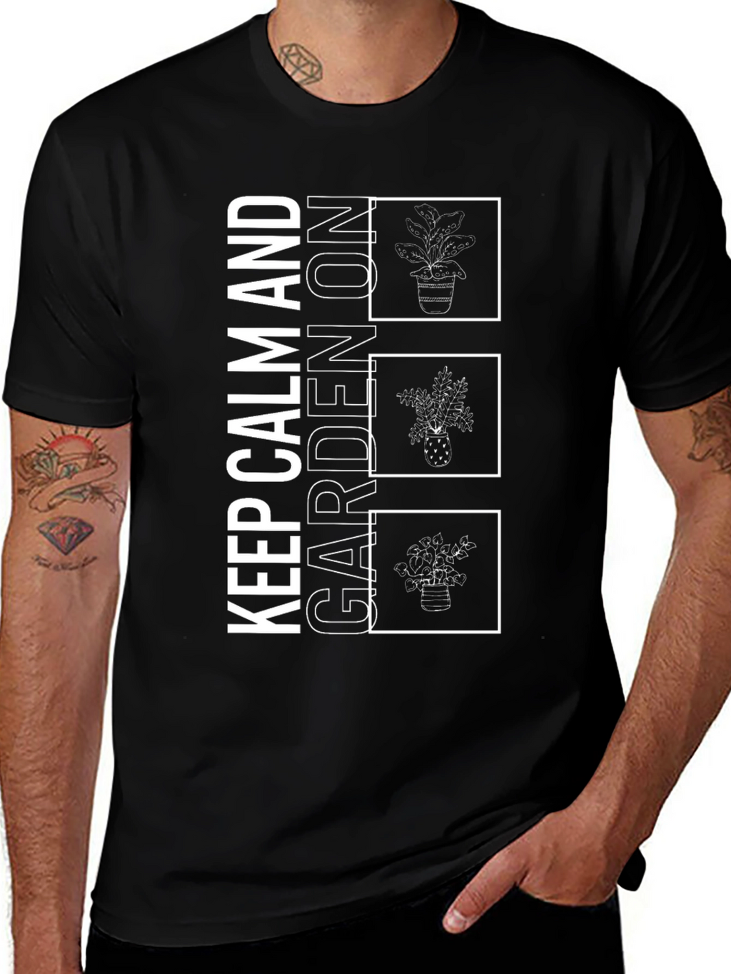 Keep Calm and Garden On Black Graphic Tee