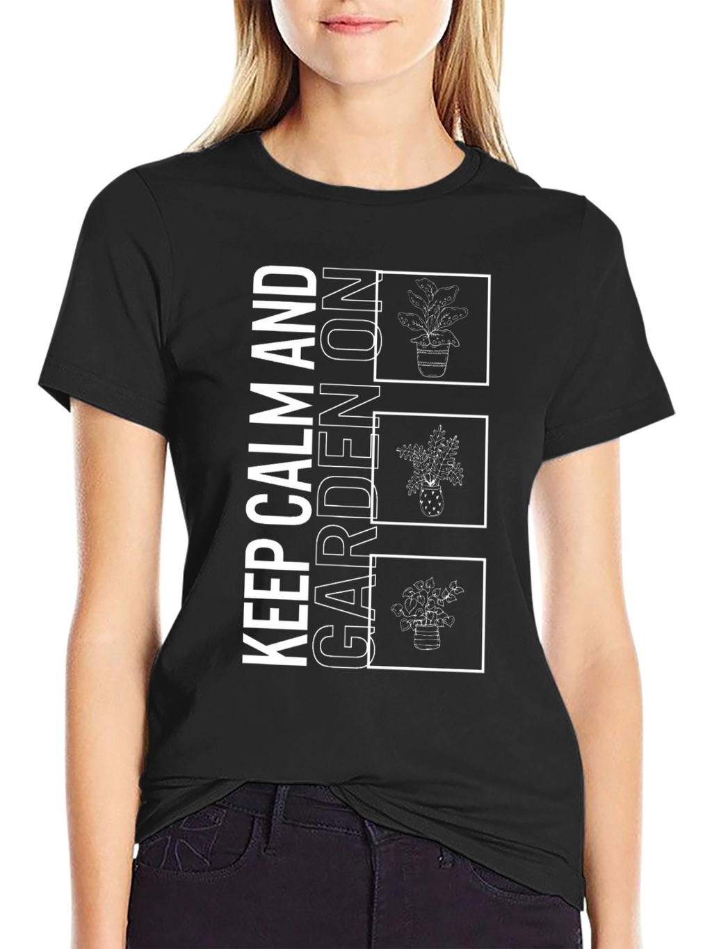 Keep Calm and Garden On Black Graphic Tee