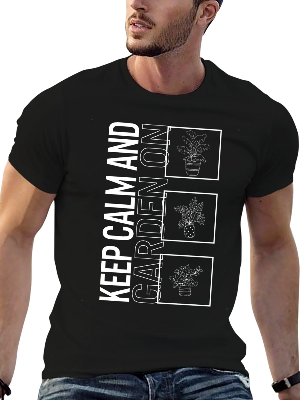 Keep Calm and Garden On Black Graphic Tee