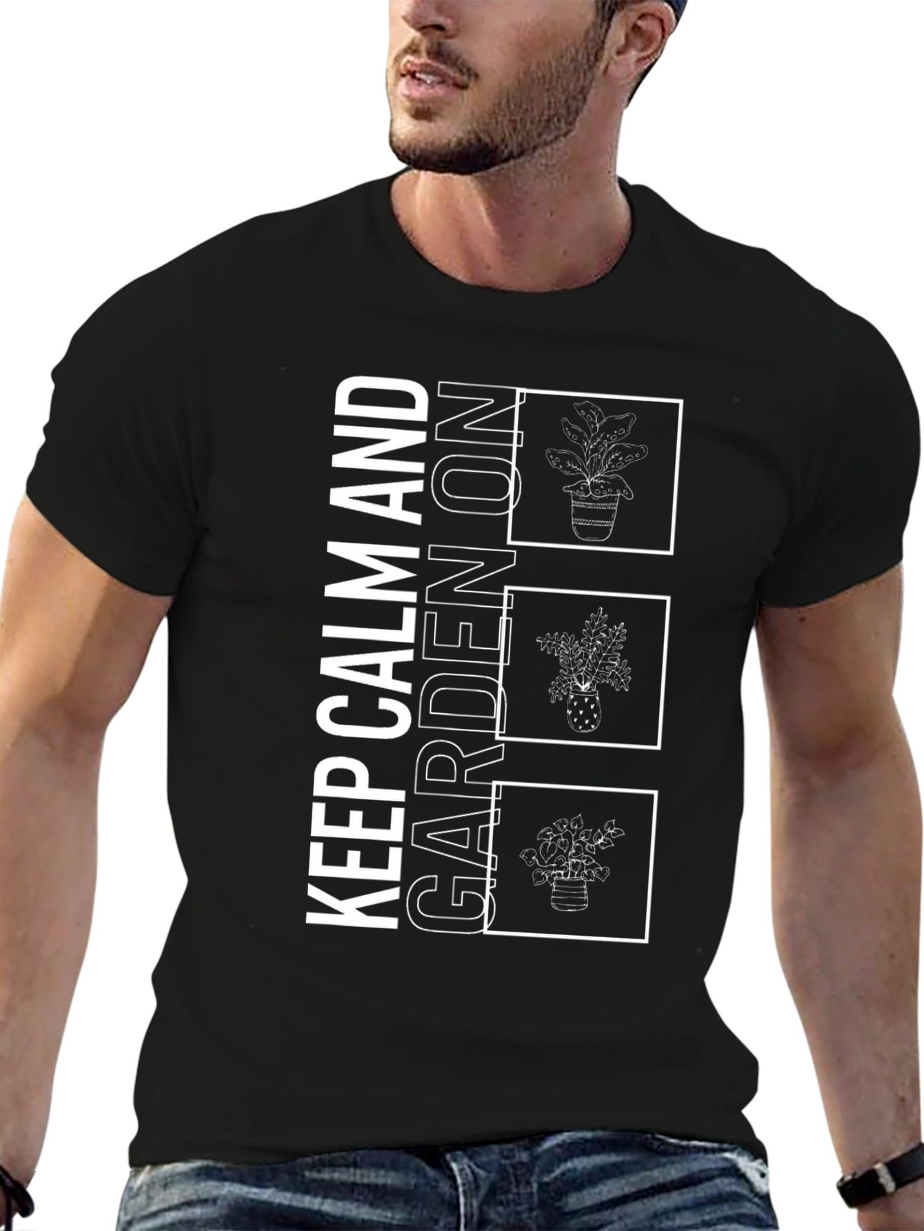 Keep Calm and Garden On Black Graphic Tee