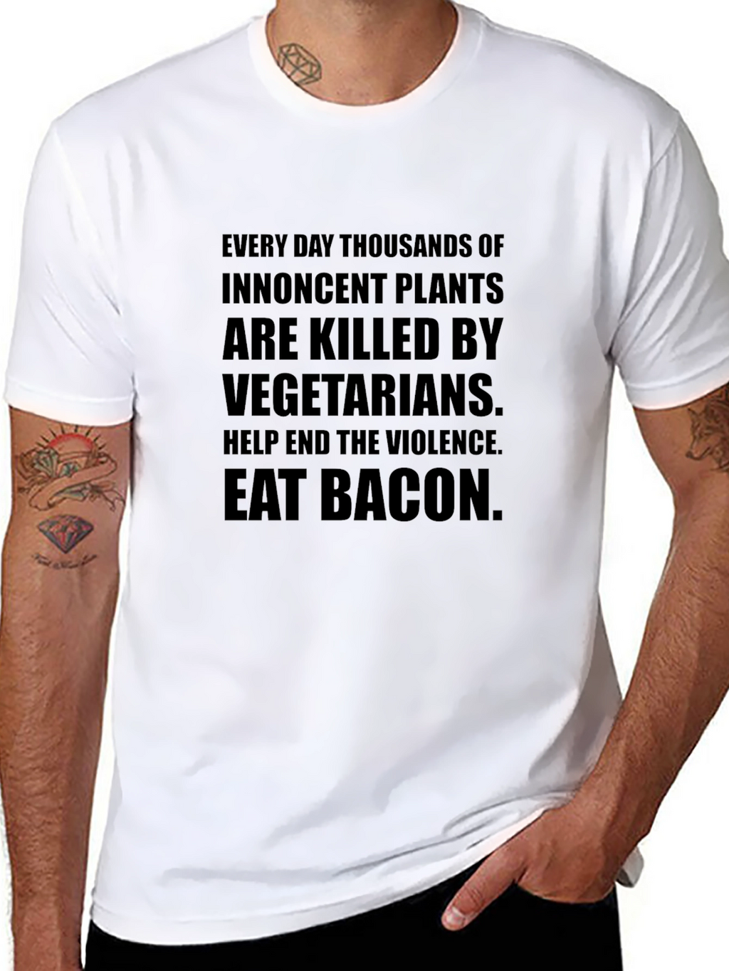 Eat Bacon Slogan Tee - End Plant Violence
