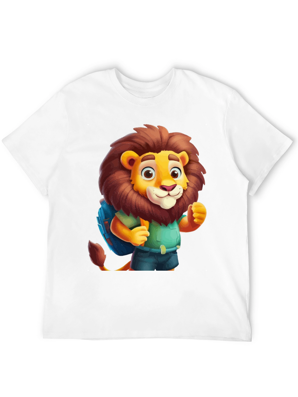 Cartoon Lion Tourist Black T-Shirt