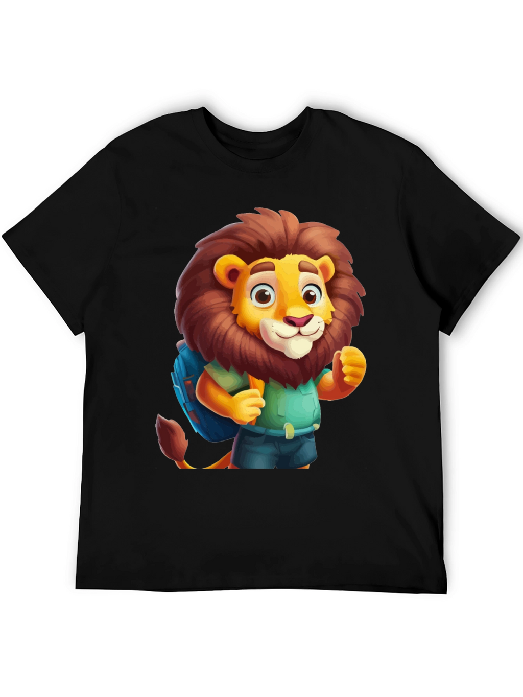 Cartoon Lion Tourist Black T-Shirt
