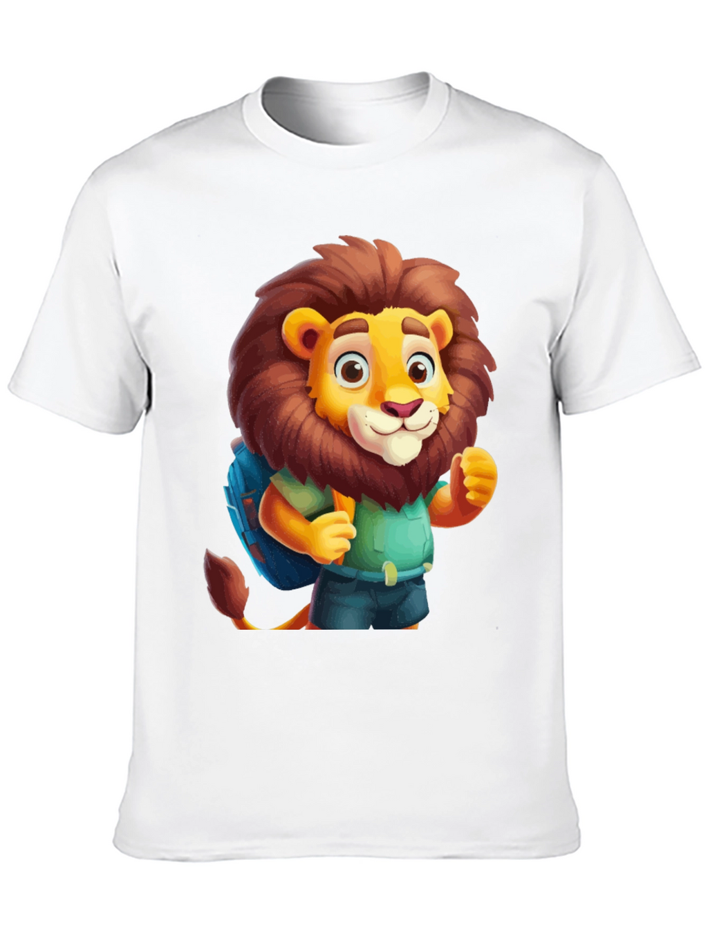 Cartoon Lion Tourist Black T-Shirt