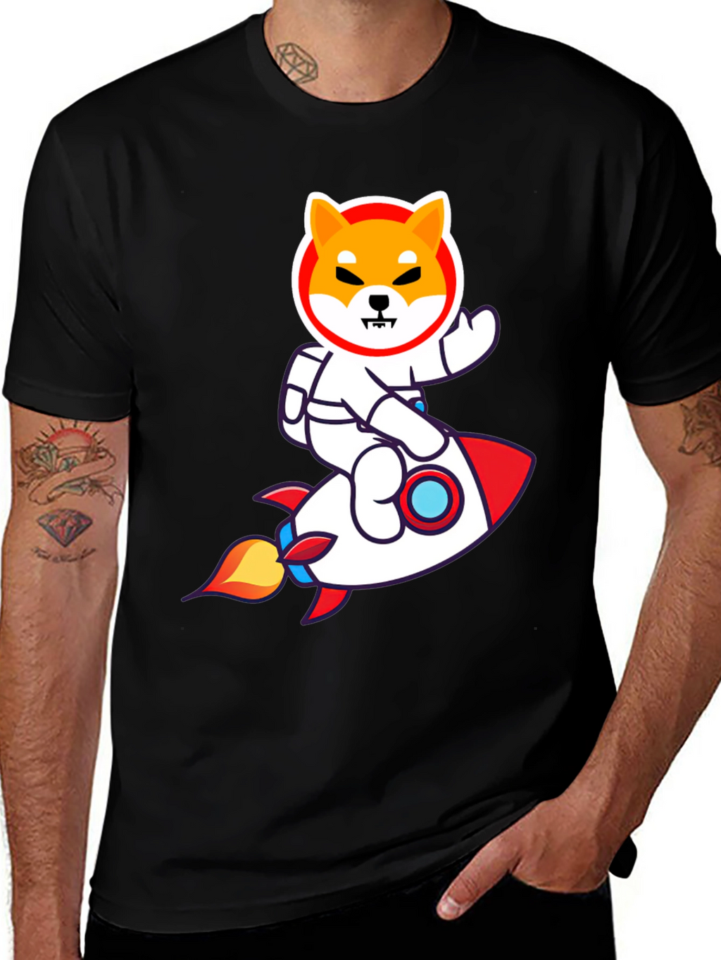 Shiba Inu Astronaut Rocket T-Shirt - Black