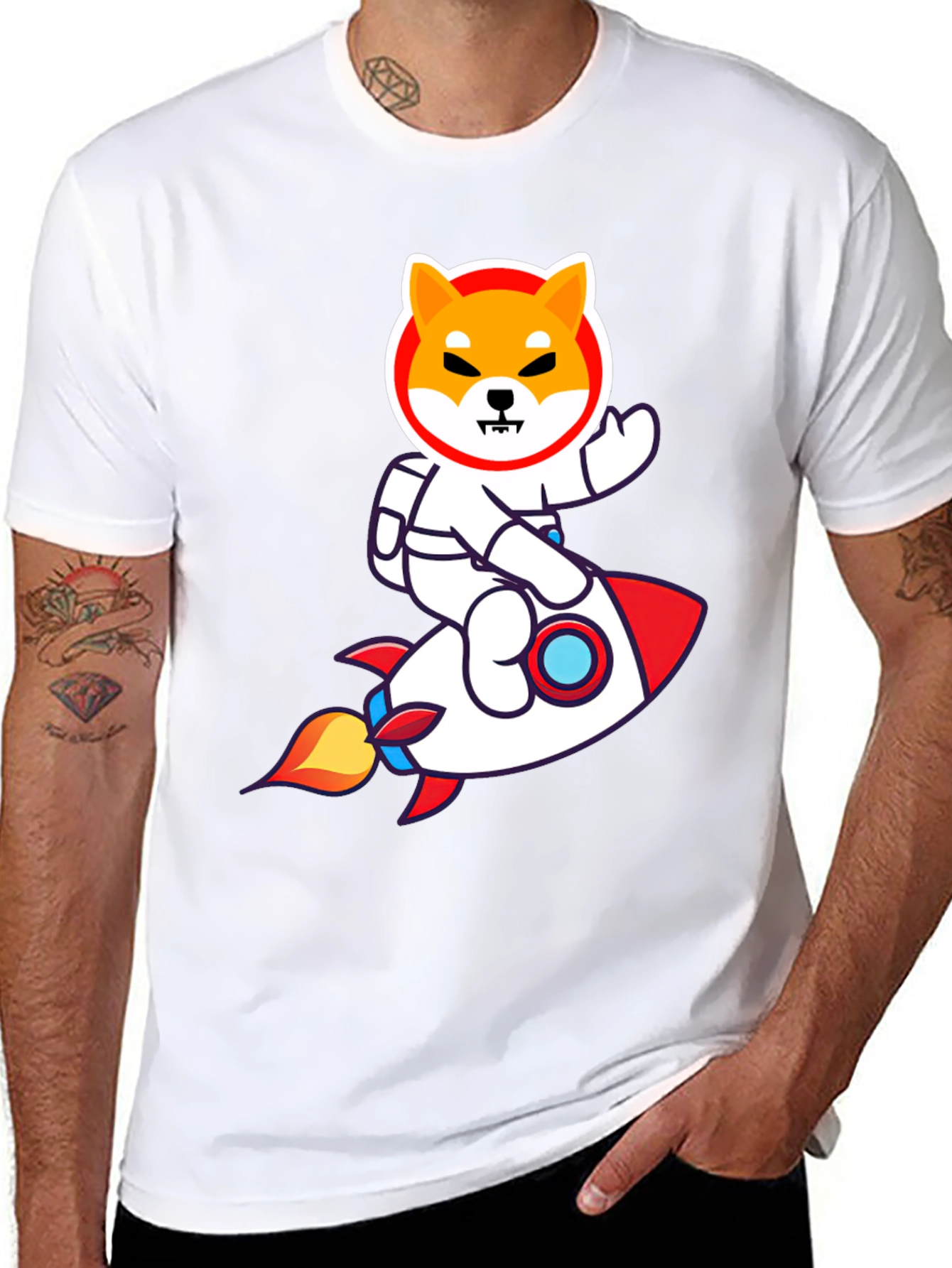 Shiba Inu Astronaut Rocket T-Shirt - Black