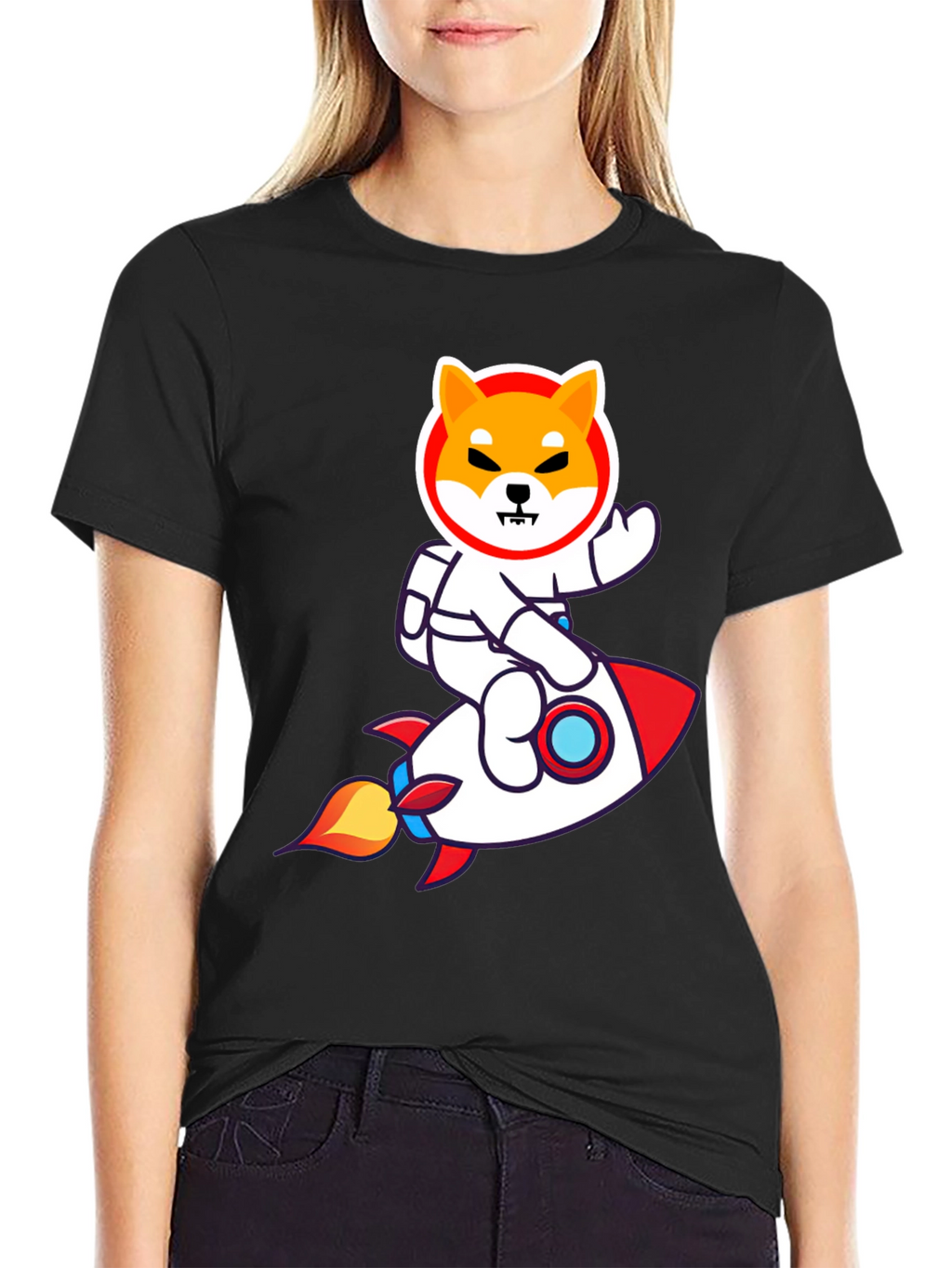 Shiba Inu Astronaut Rocket T-Shirt - Black