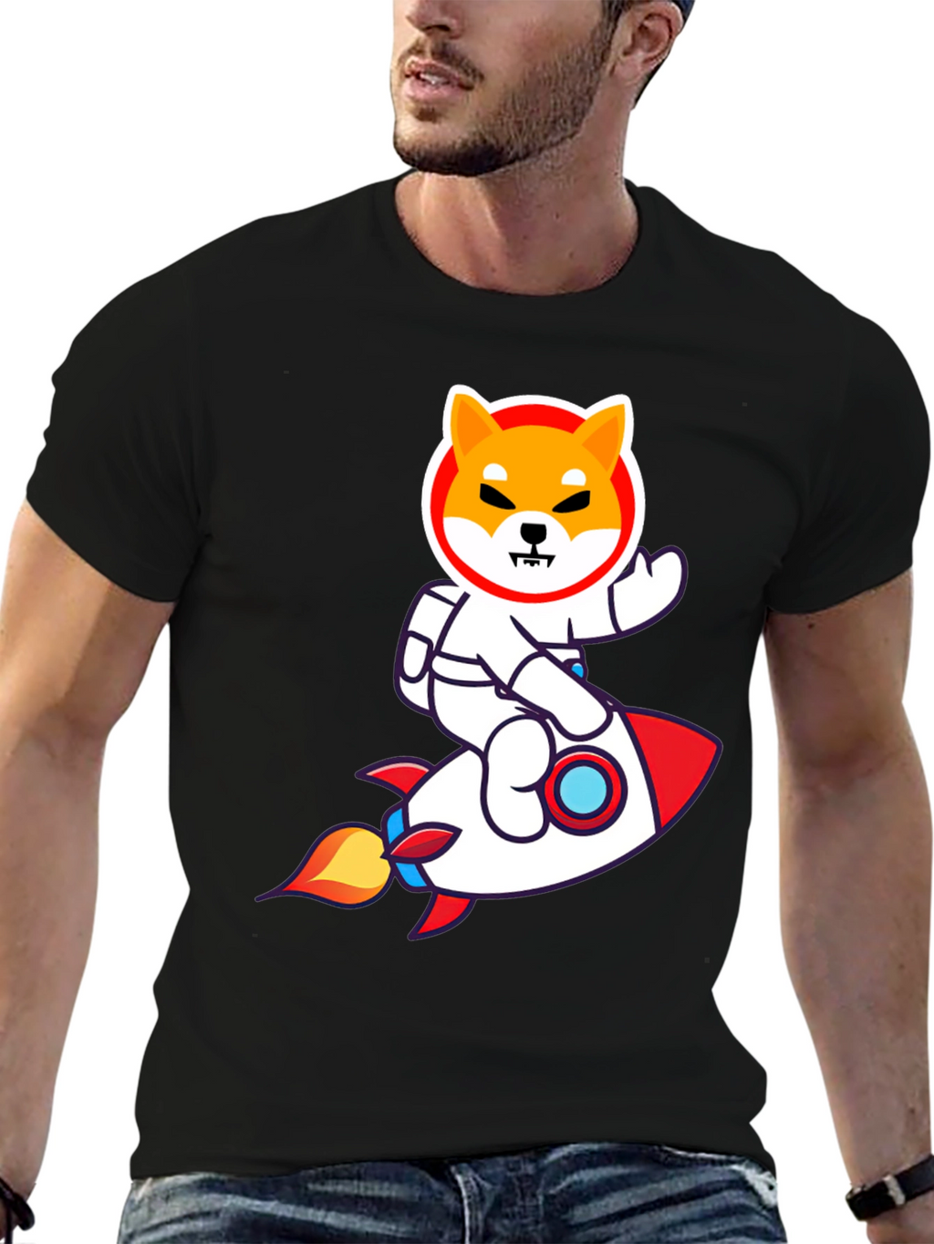 Shiba Inu Astronaut Rocket T-Shirt - Black