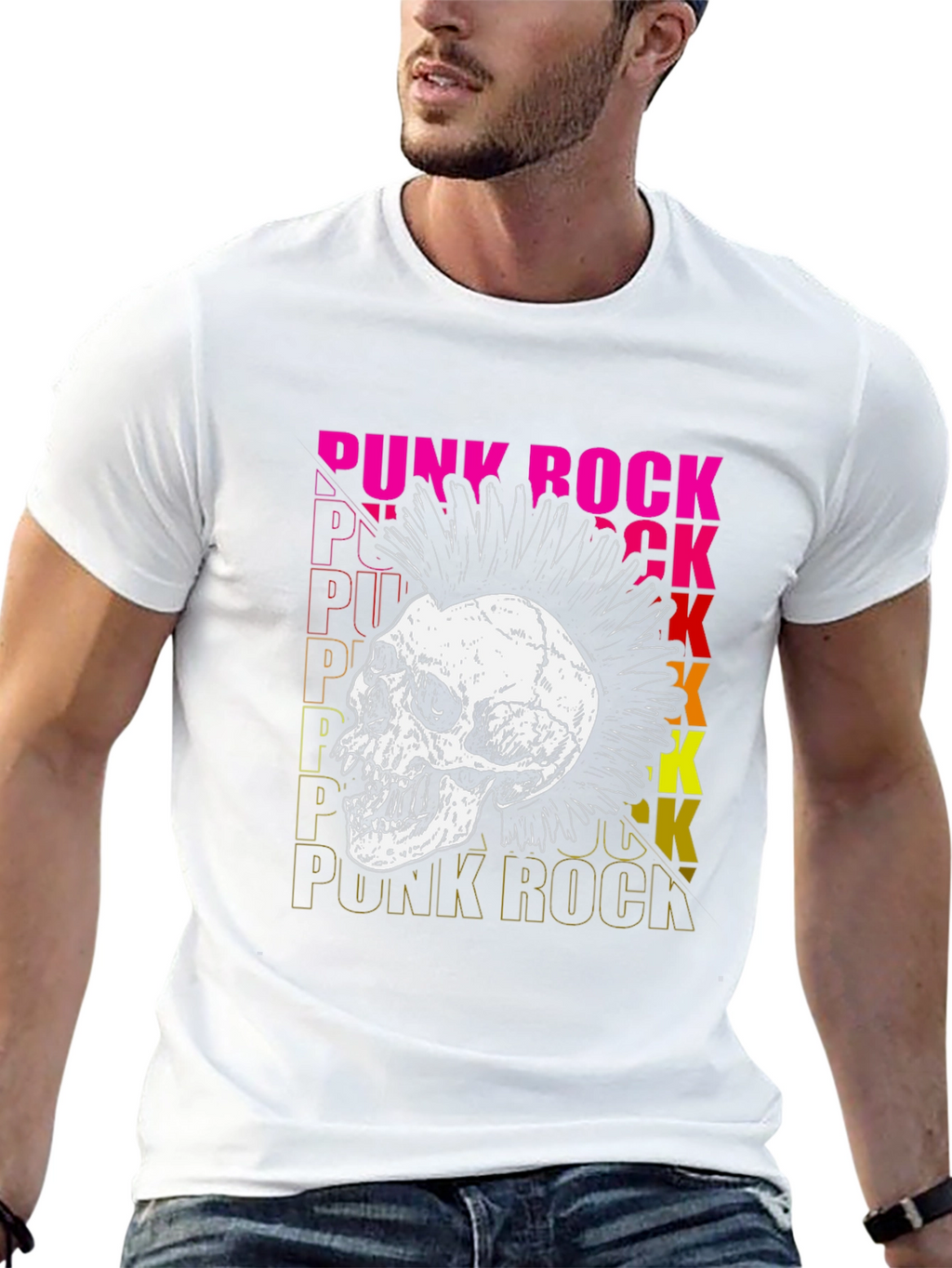 Punk Rock Skull Graphic T-Shirt