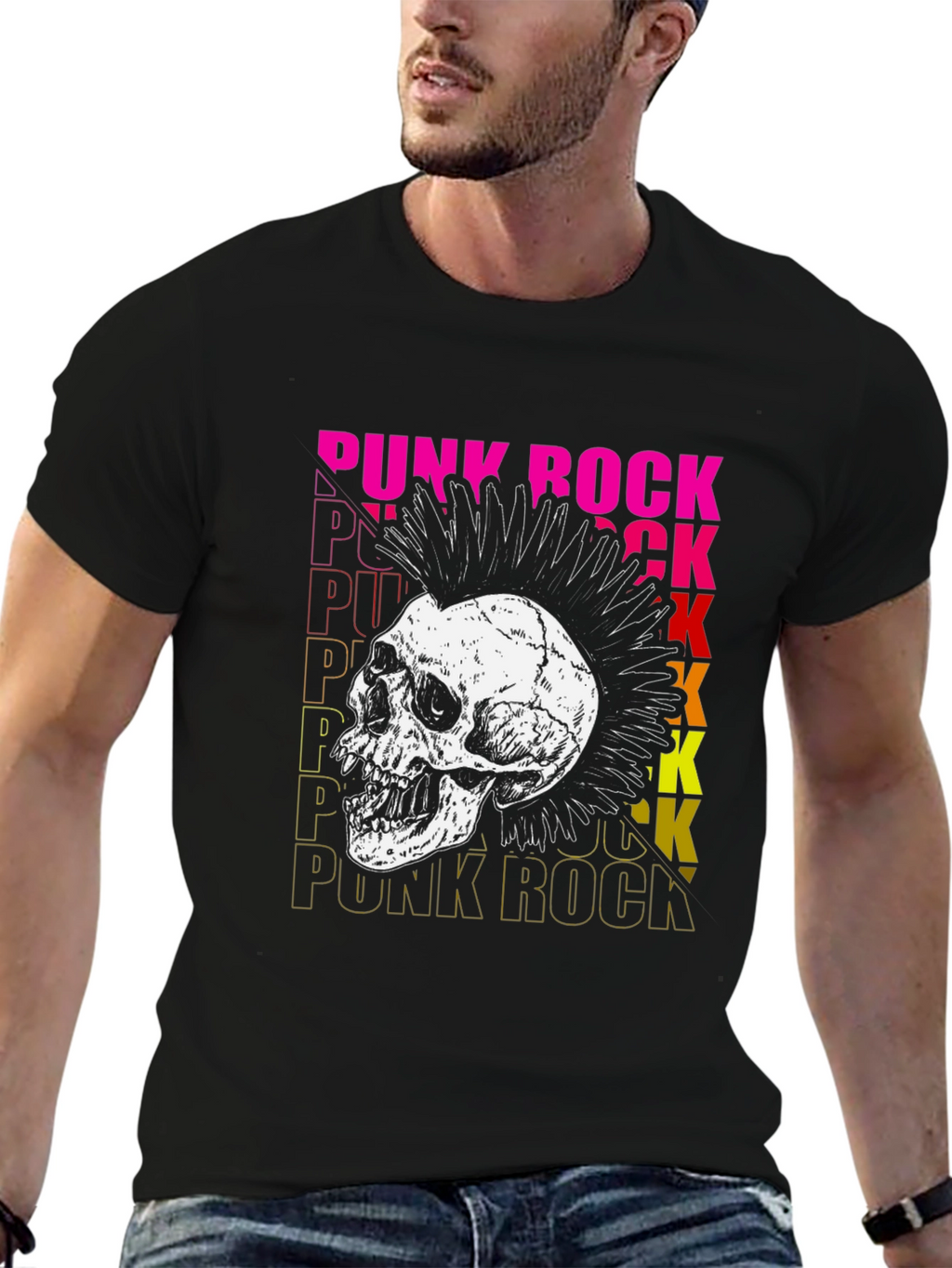 Punk Rock Skull Graphic T-Shirt