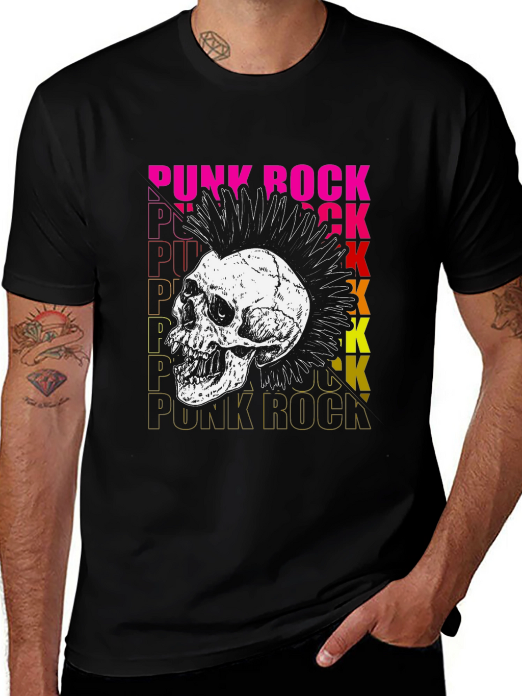 Punk Rock Skull Graphic T-Shirt