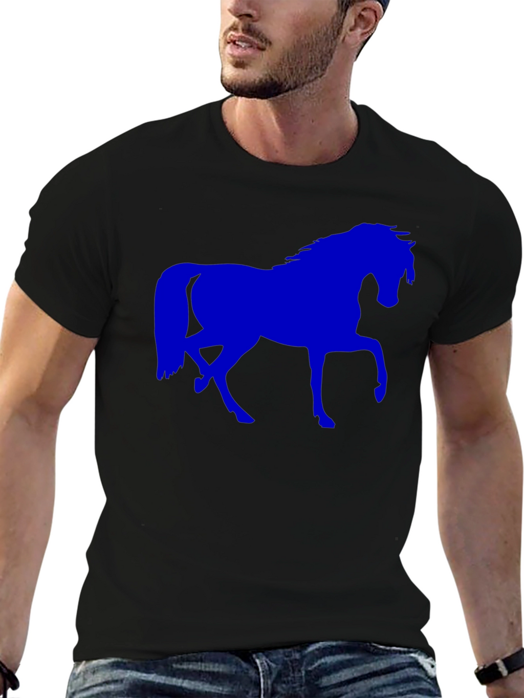 Blue Horse Graphic Black T-Shirt