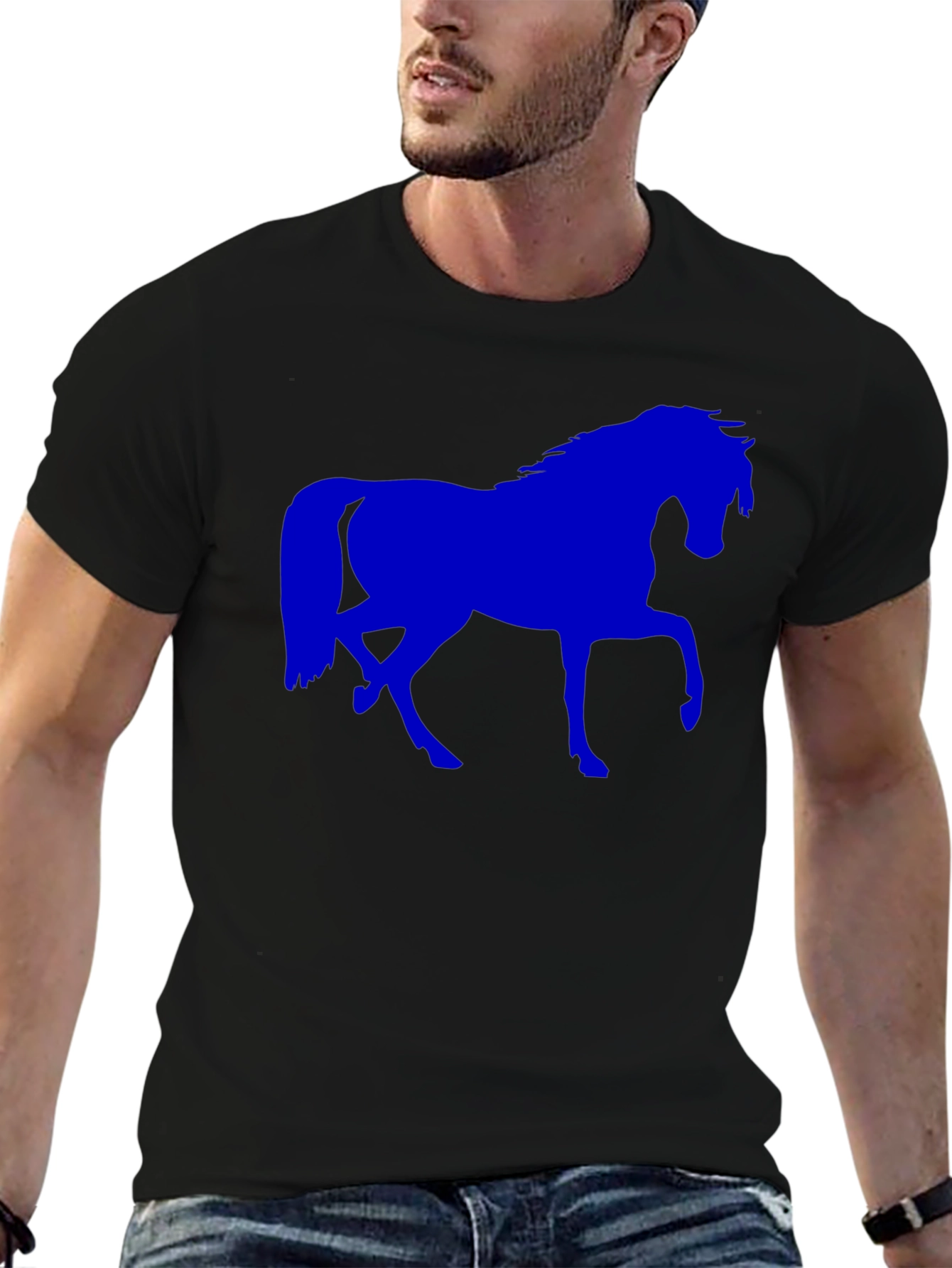Blue Horse Graphic Black T-Shirt