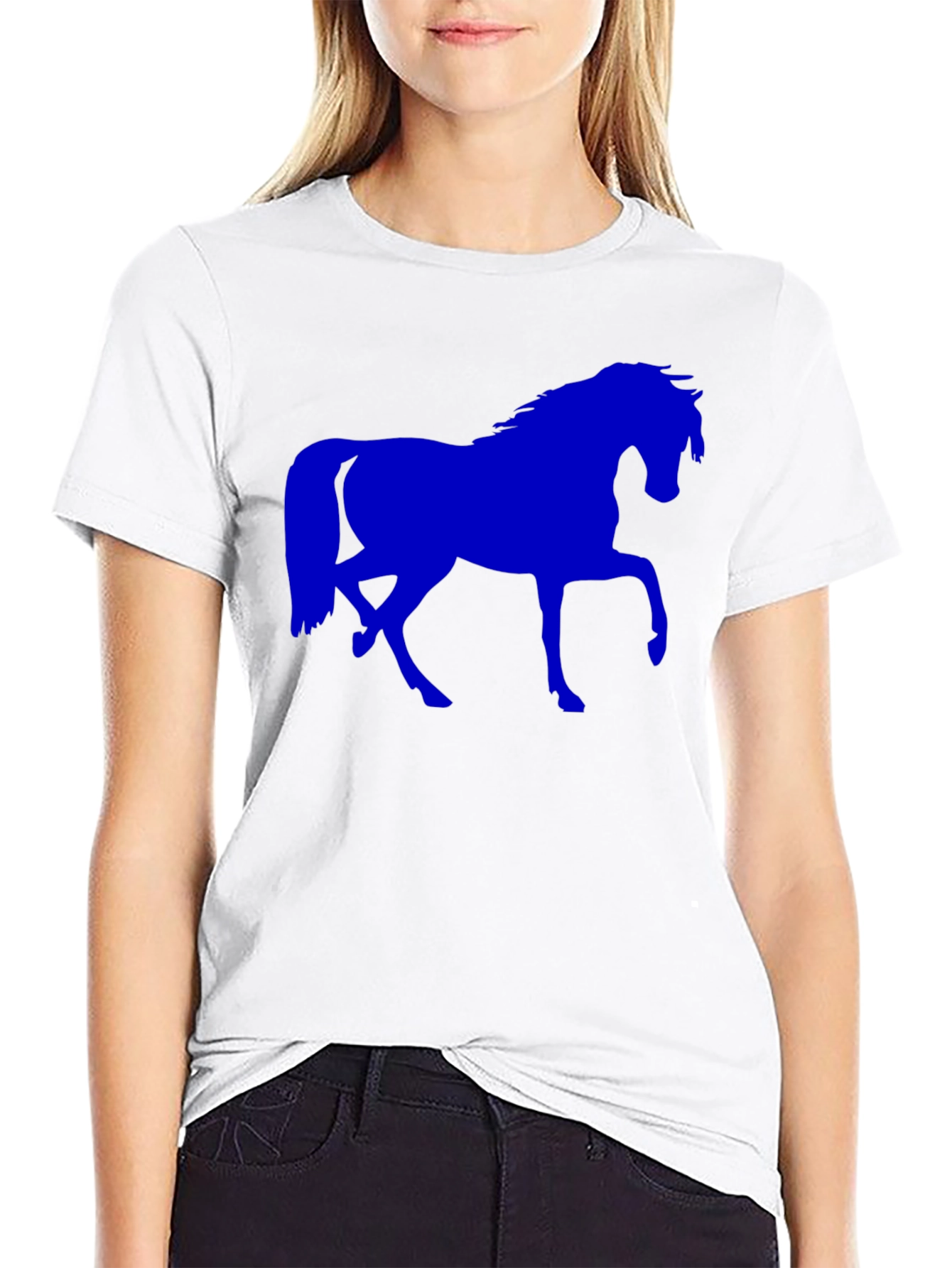 Blue Horse Graphic Black T-Shirt