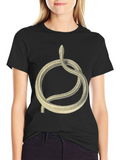 Black T-Shirt with Coiled Snake Design