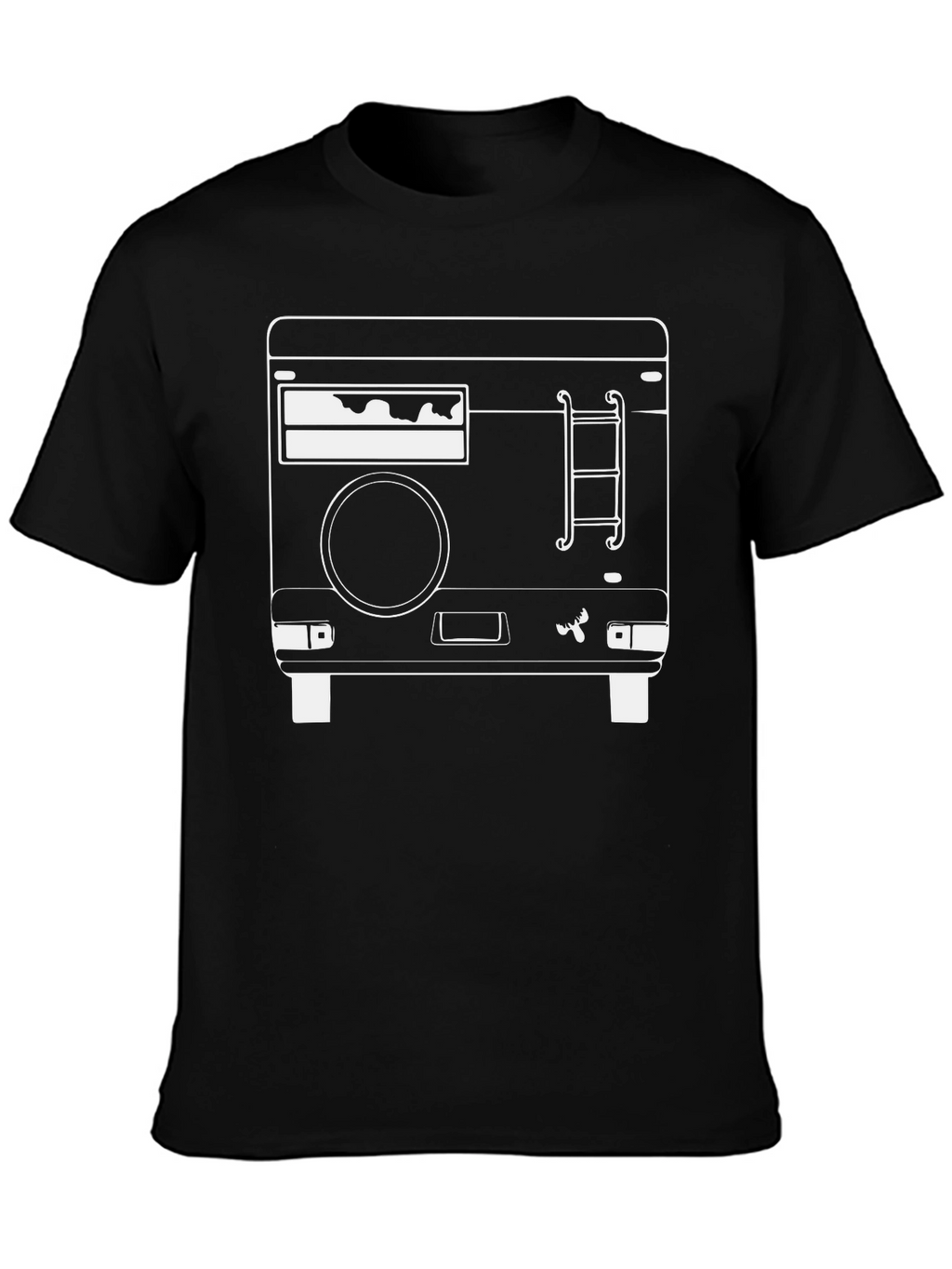 Retro Van T-Shirt - Black White Line Art