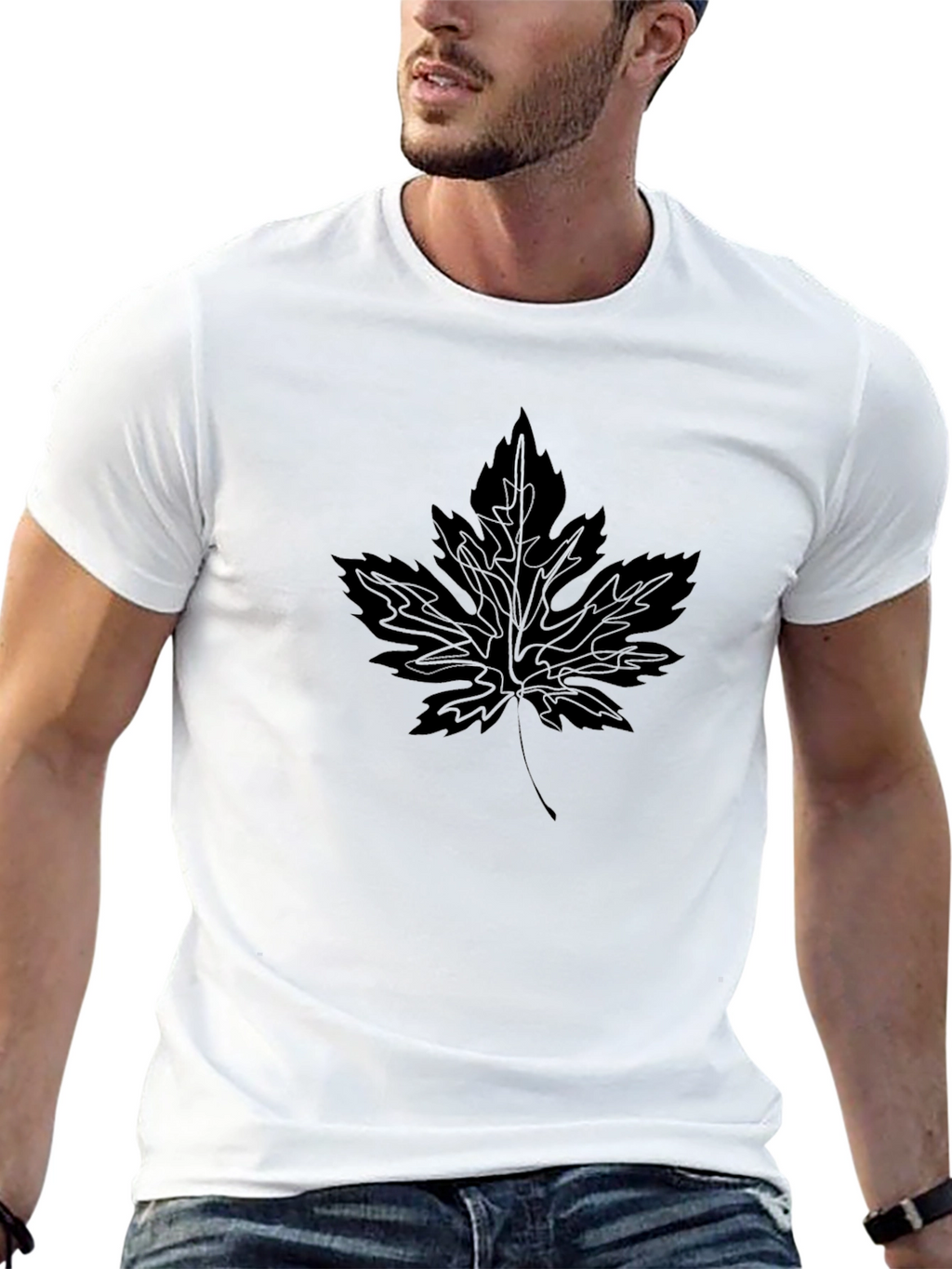 Leaf Print Black T-Shirt - Casual Style
