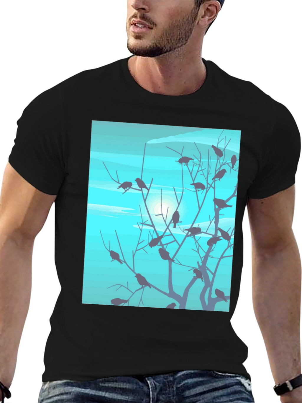 Birds on Branches Graphic Tee - Black