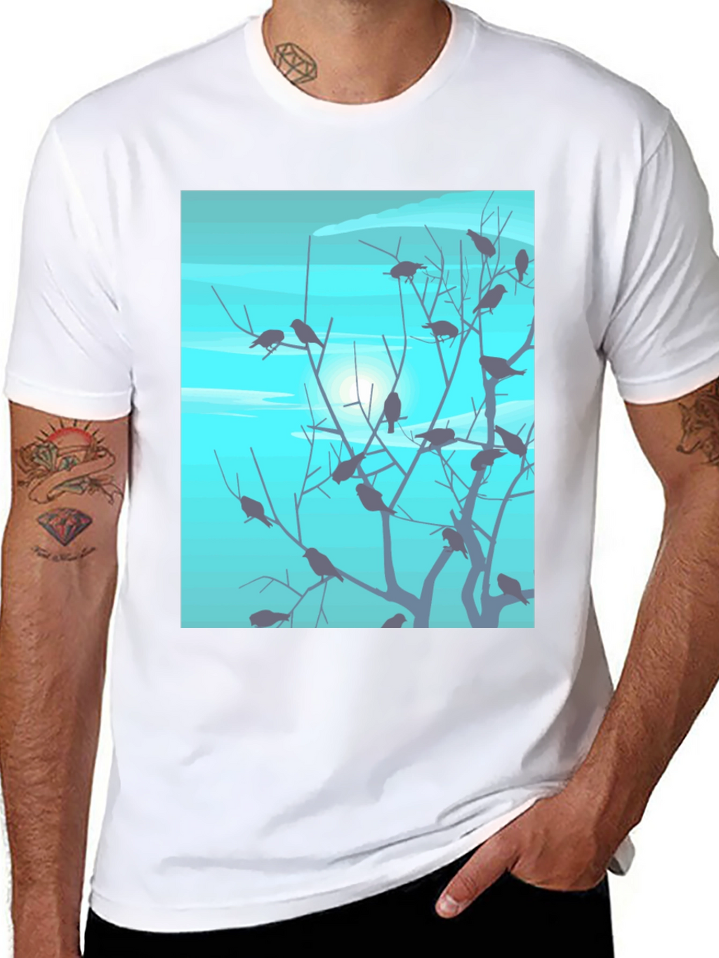 Birds on Branches Graphic Tee - Black