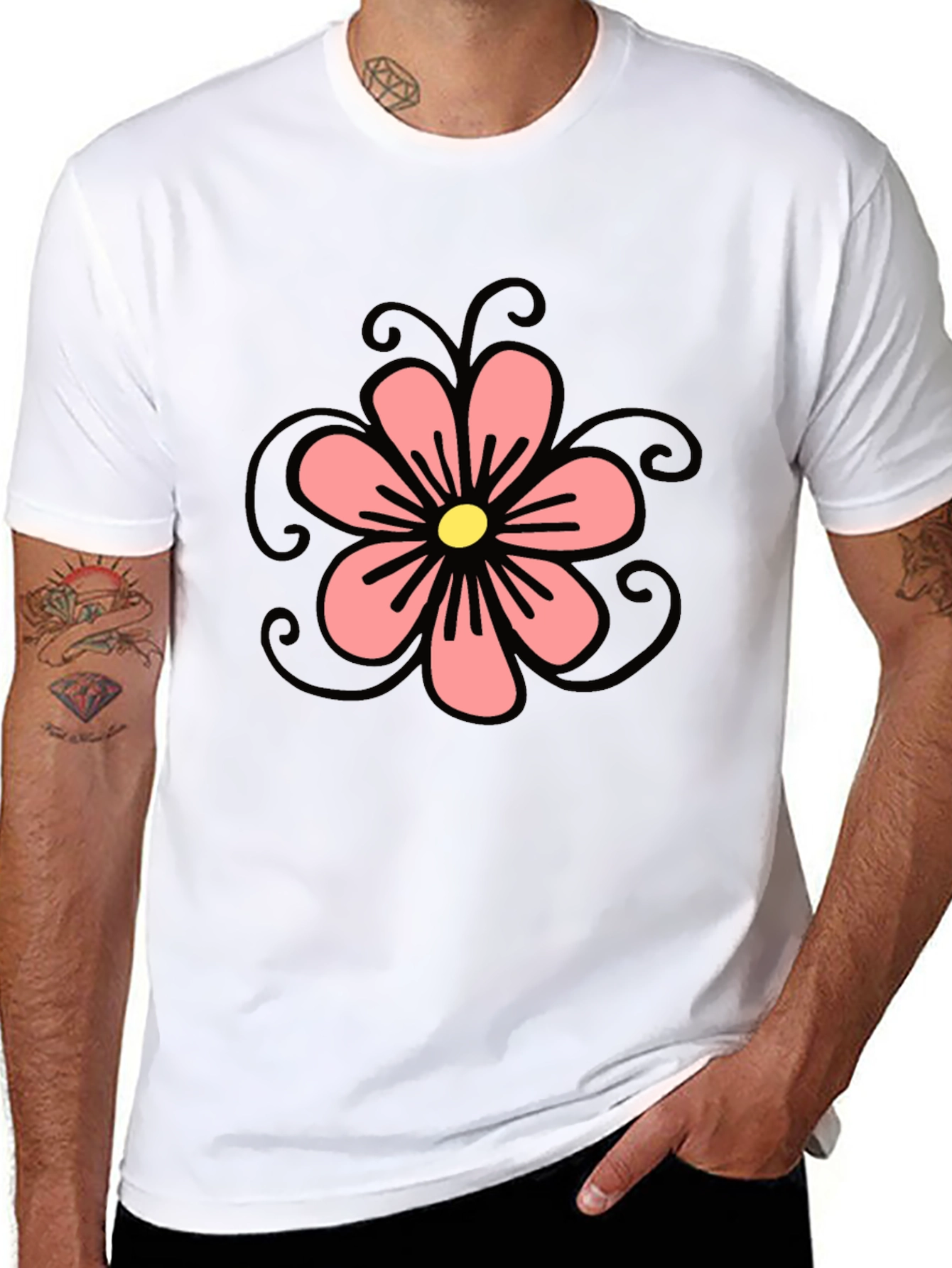 Black T-Shirt with Floral Design