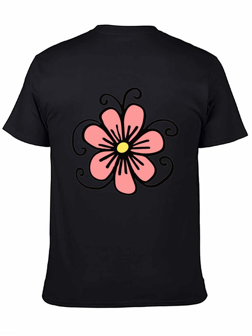 Black T-Shirt with Floral Design