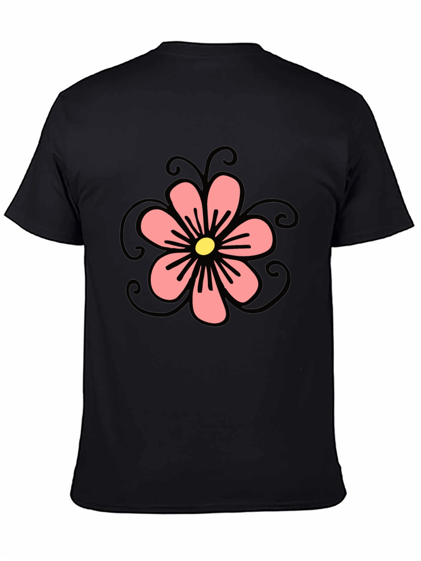 Black T-Shirt with Floral Design