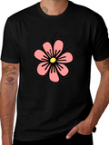 Black T-Shirt with Floral Design