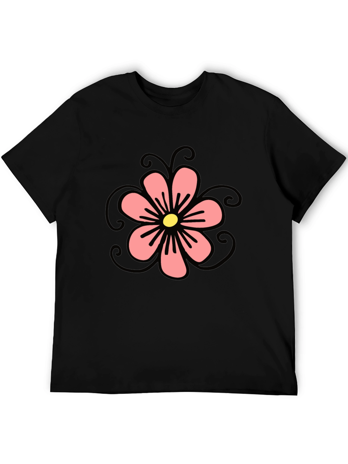 Black T-Shirt with Floral Design