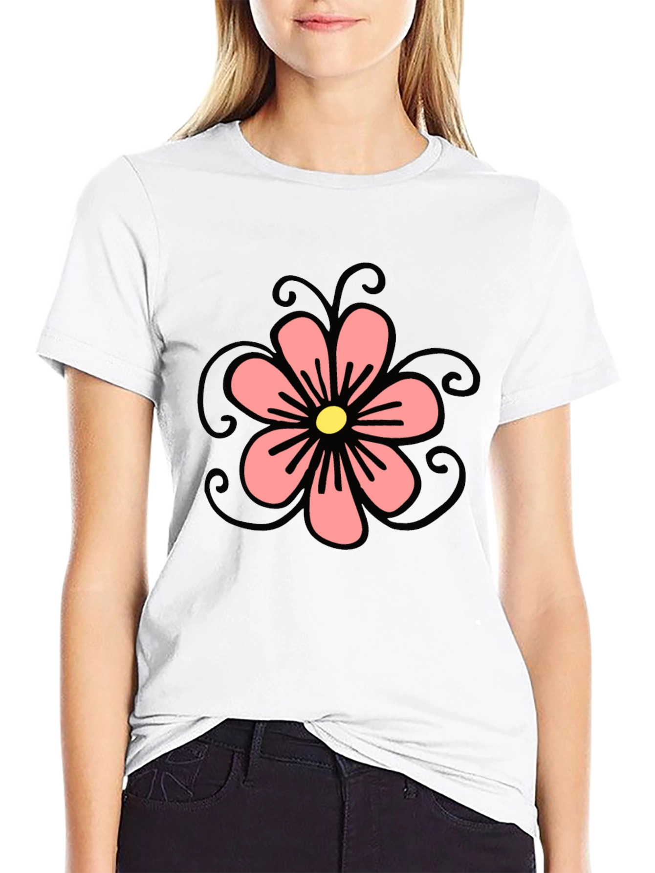 Black T-Shirt with Floral Design