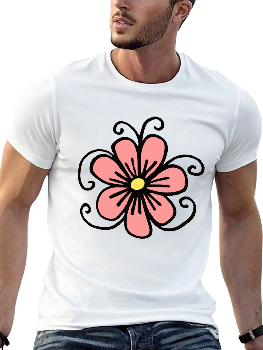 Black T-Shirt with Floral Design