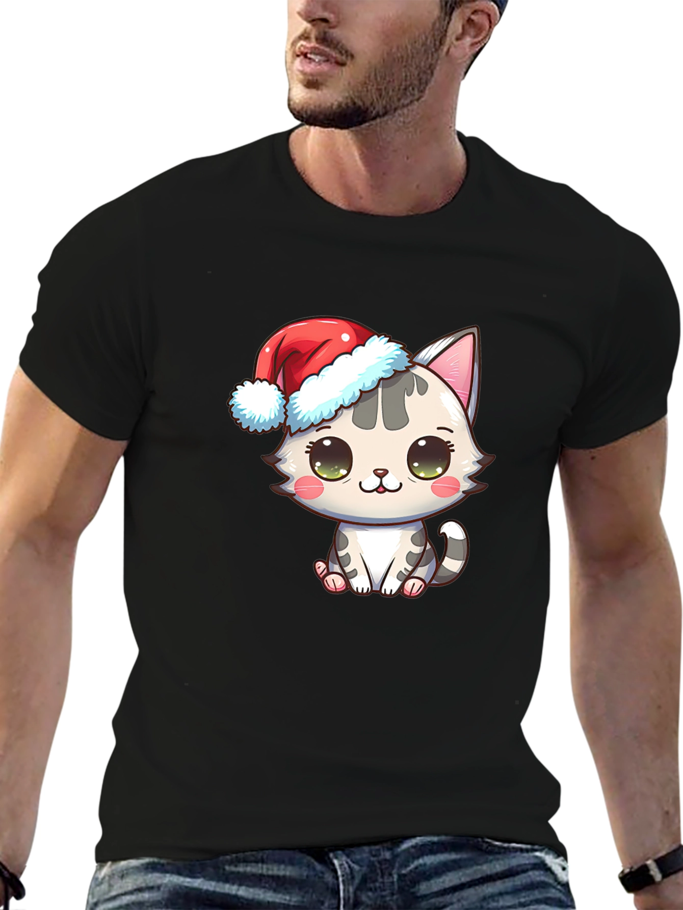 Cute Christmas Cat Graphic T-Shirt
