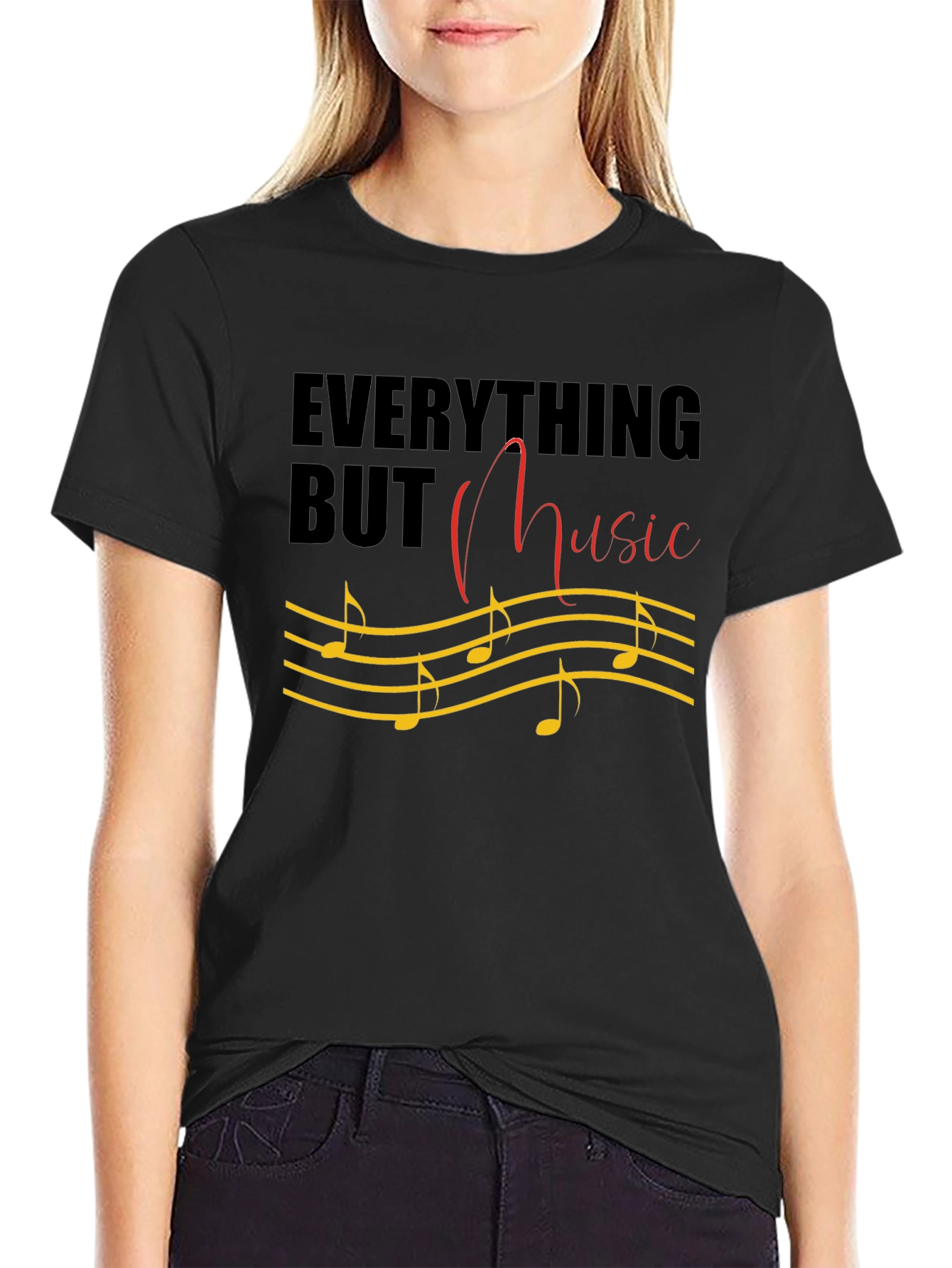Everything But Music T-Shirt Musical Notes Graphic Tee