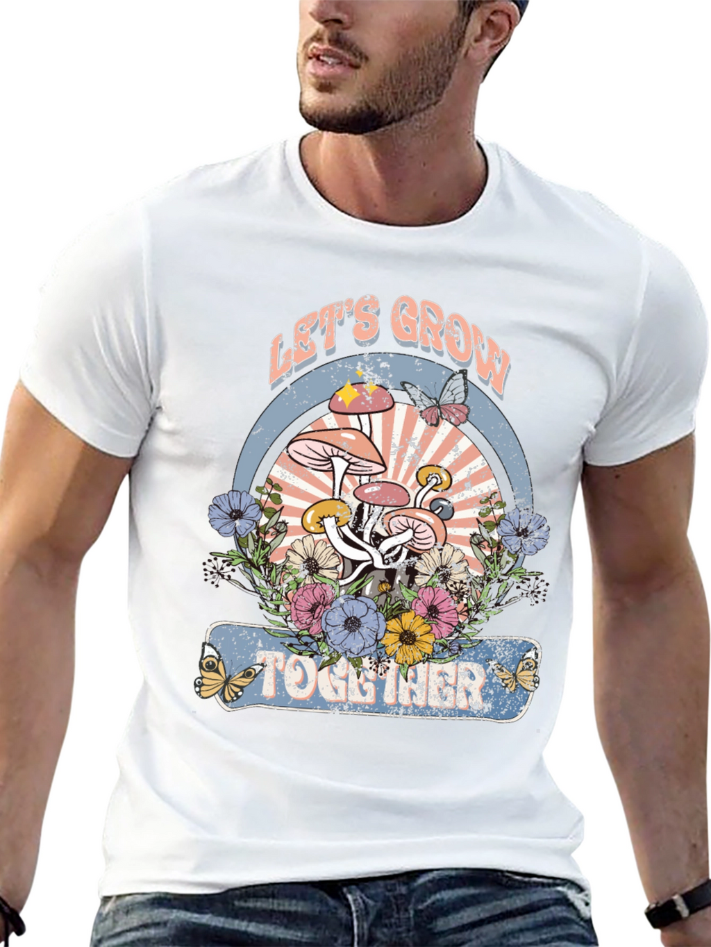 Lets Grow Together Mushroom Graphic Tee