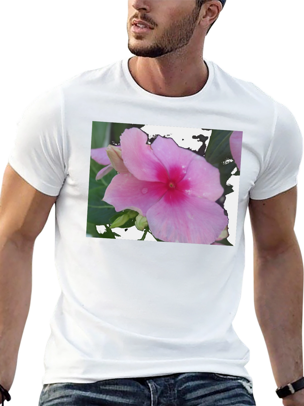 Pink Flower Graphic Black T-Shirt
