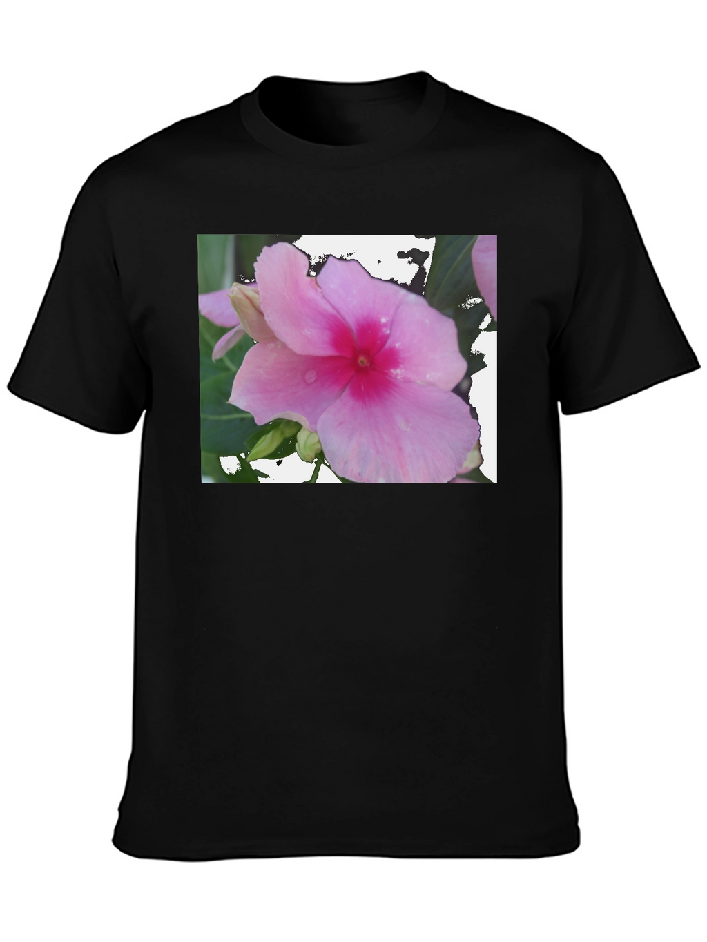 Pink Flower Graphic Black T-Shirt