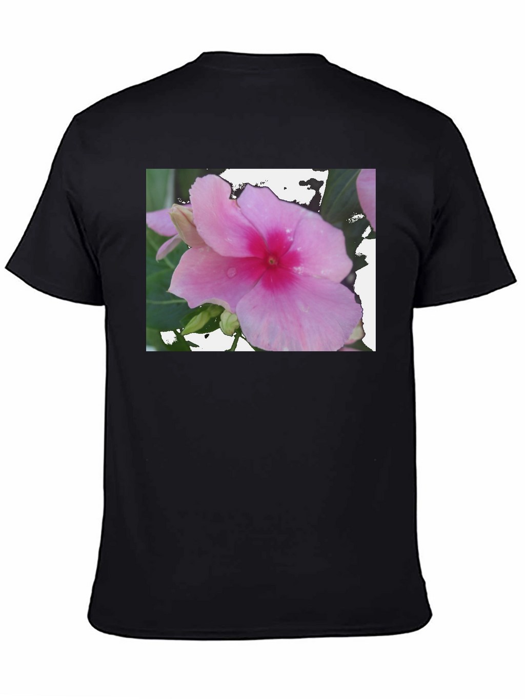 Pink Flower Graphic Black T-Shirt