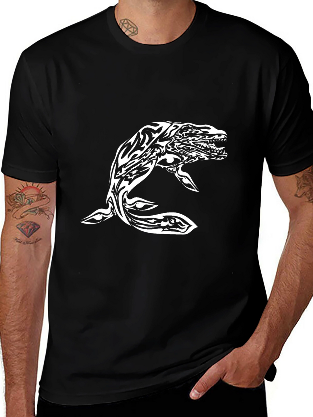 Tribal Whale Graphic Black T-Shirt