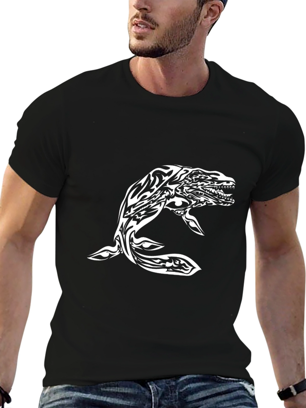 Tribal Whale Graphic Black T-Shirt