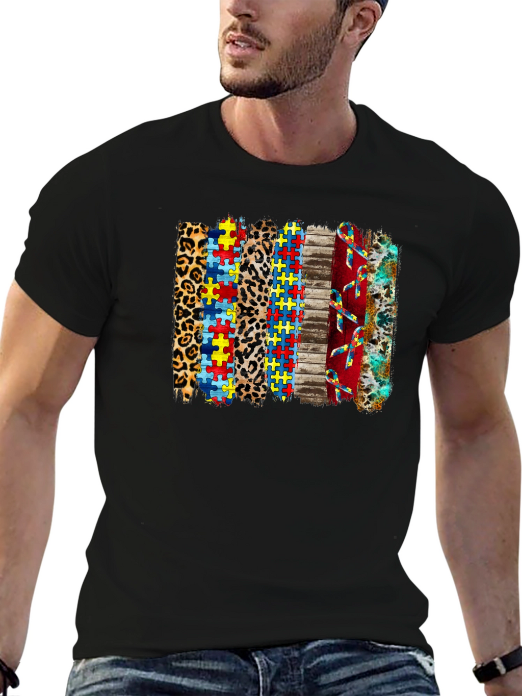 Autism Awareness Ribbon & Puzzle Piece Graphic Tee