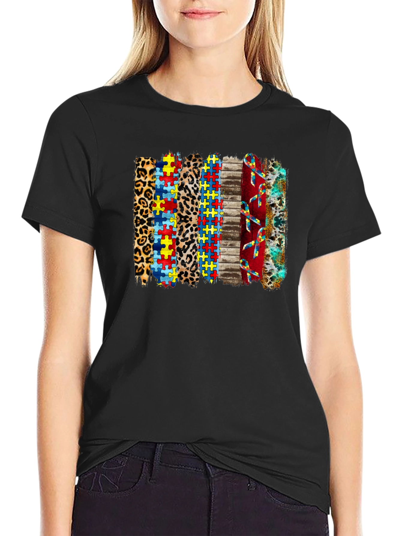 Autism Awareness Ribbon & Puzzle Piece Graphic Tee