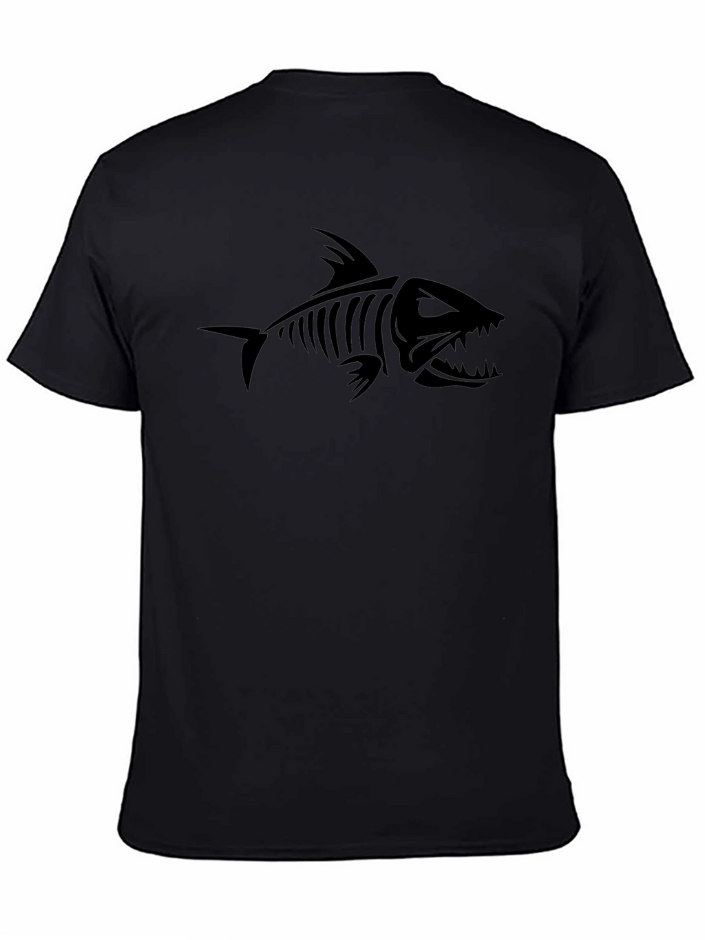 Mens Black Graphic Tee - Fish Skeleton Design