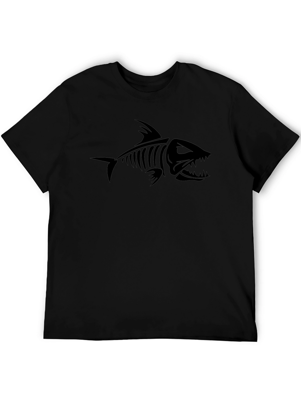 Mens Black Graphic Tee - Fish Skeleton Design